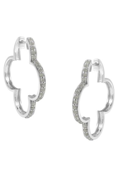 1.0 cttw Diamond 4 Leaf ClSilver Shape Hoop Earrings